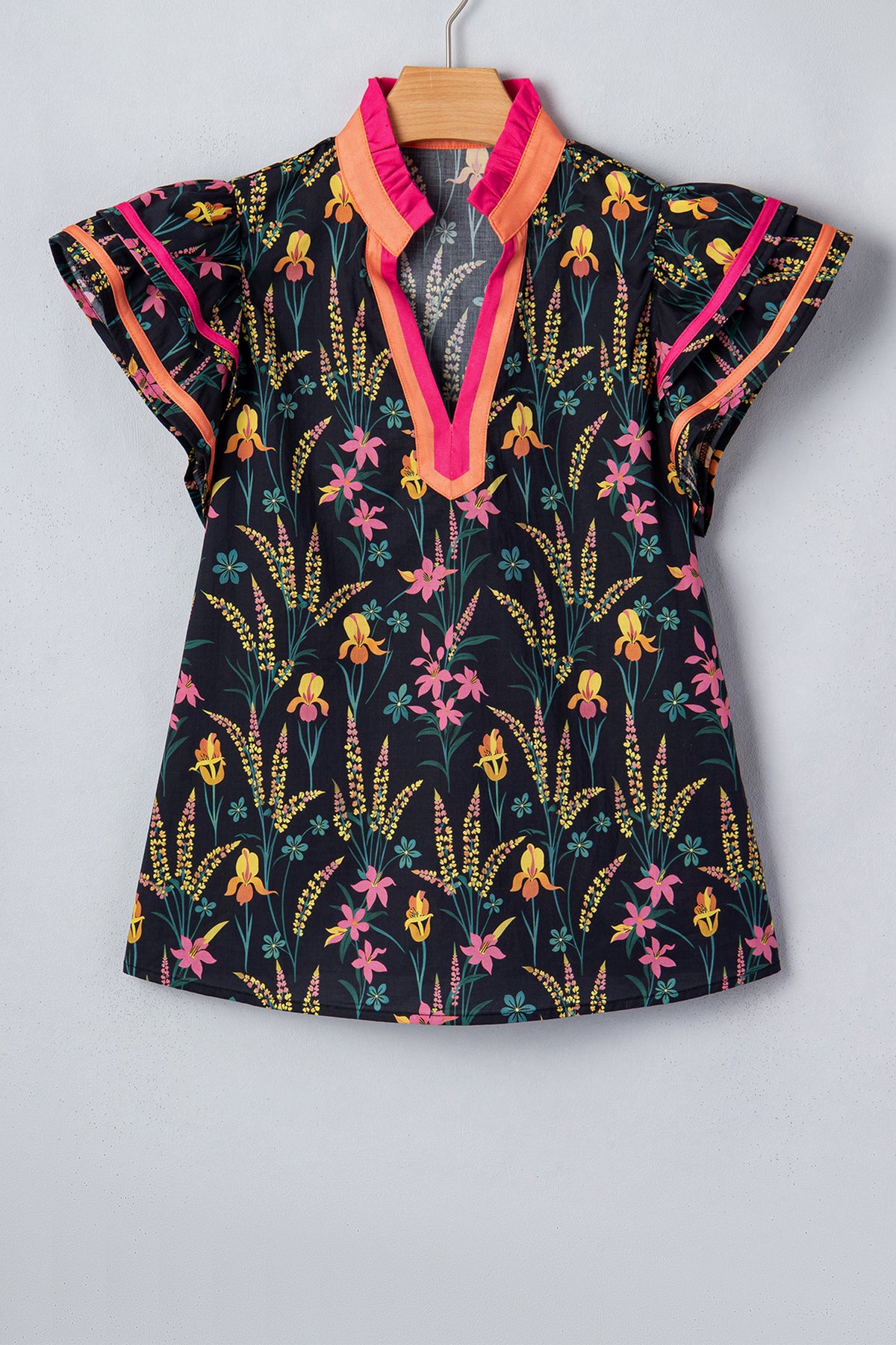 Vibrant Vibes Floral Print Ruffled Sleeve Top