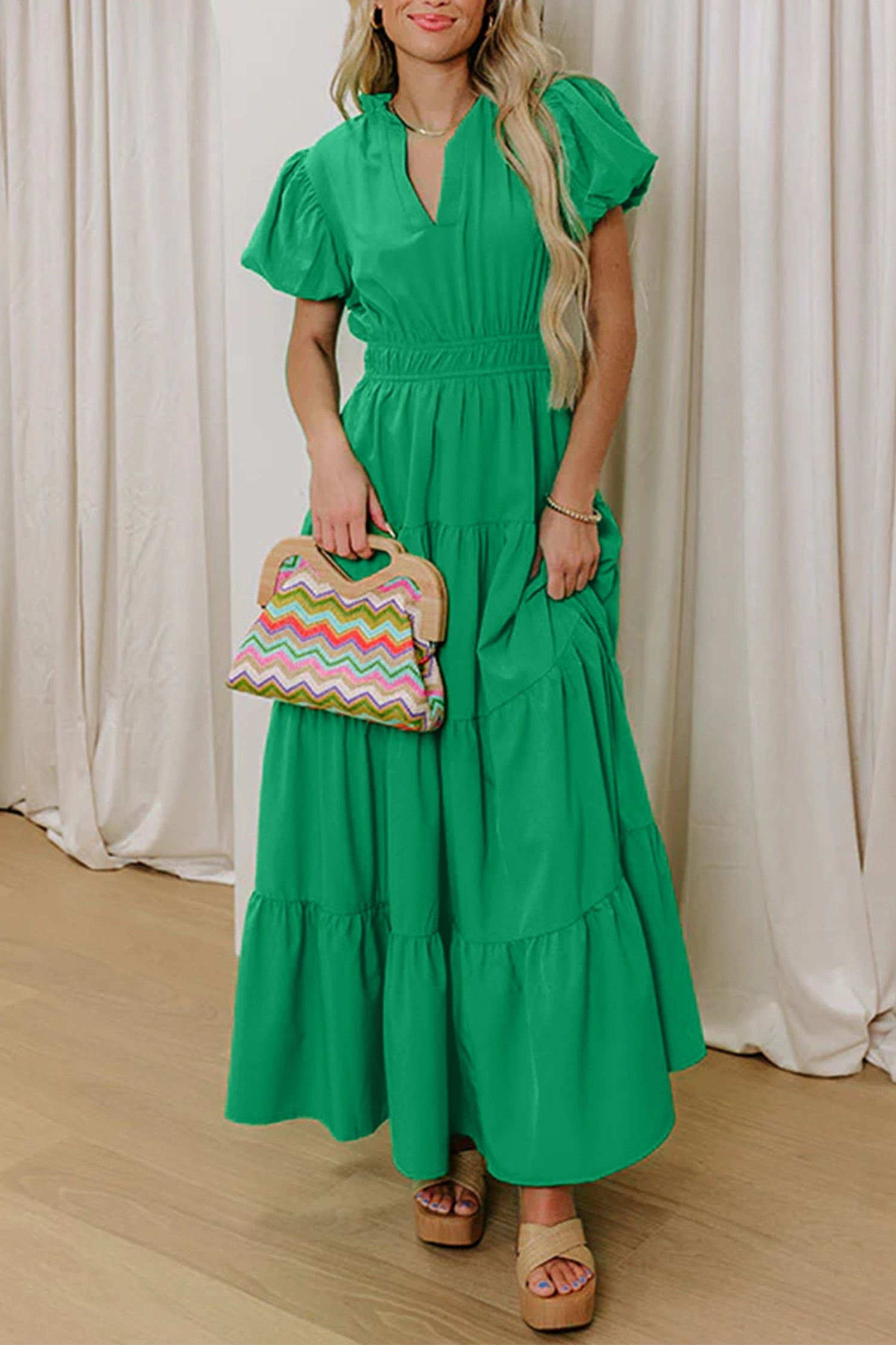 ladies green maxi dress The IT Girl Green Tiered Maxi Dress Bright Green / L