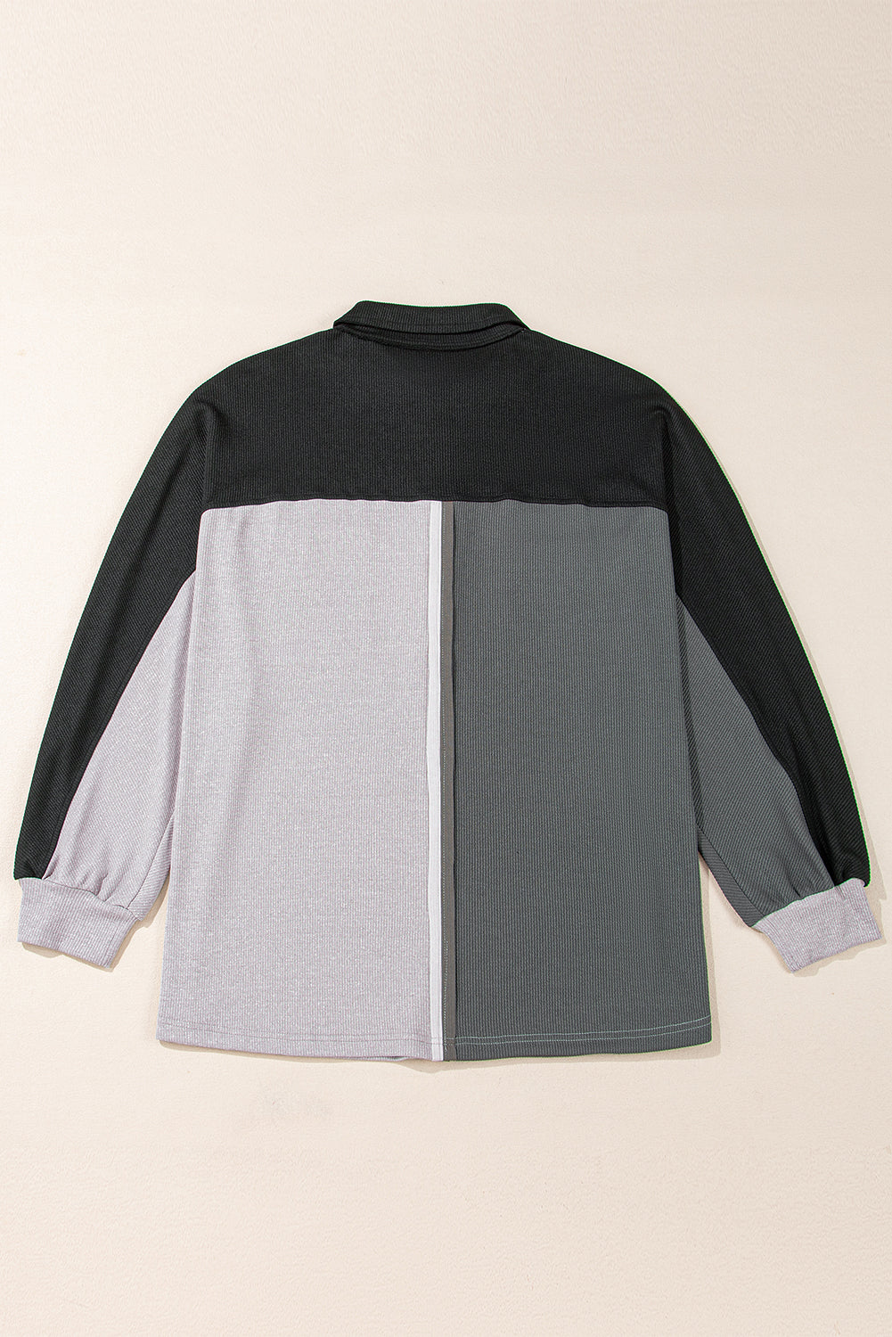 Colorblock Crush Ribbed Collared Oversized Top