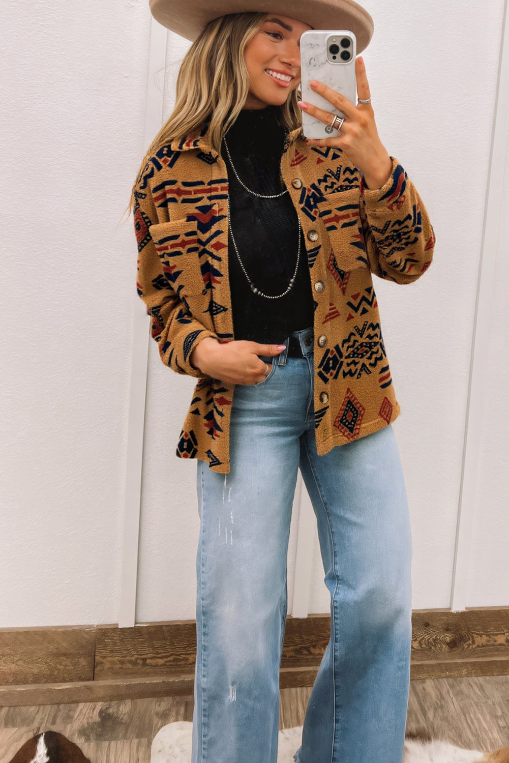 Warm You Up Aztec Pattern Fleece Shacket
