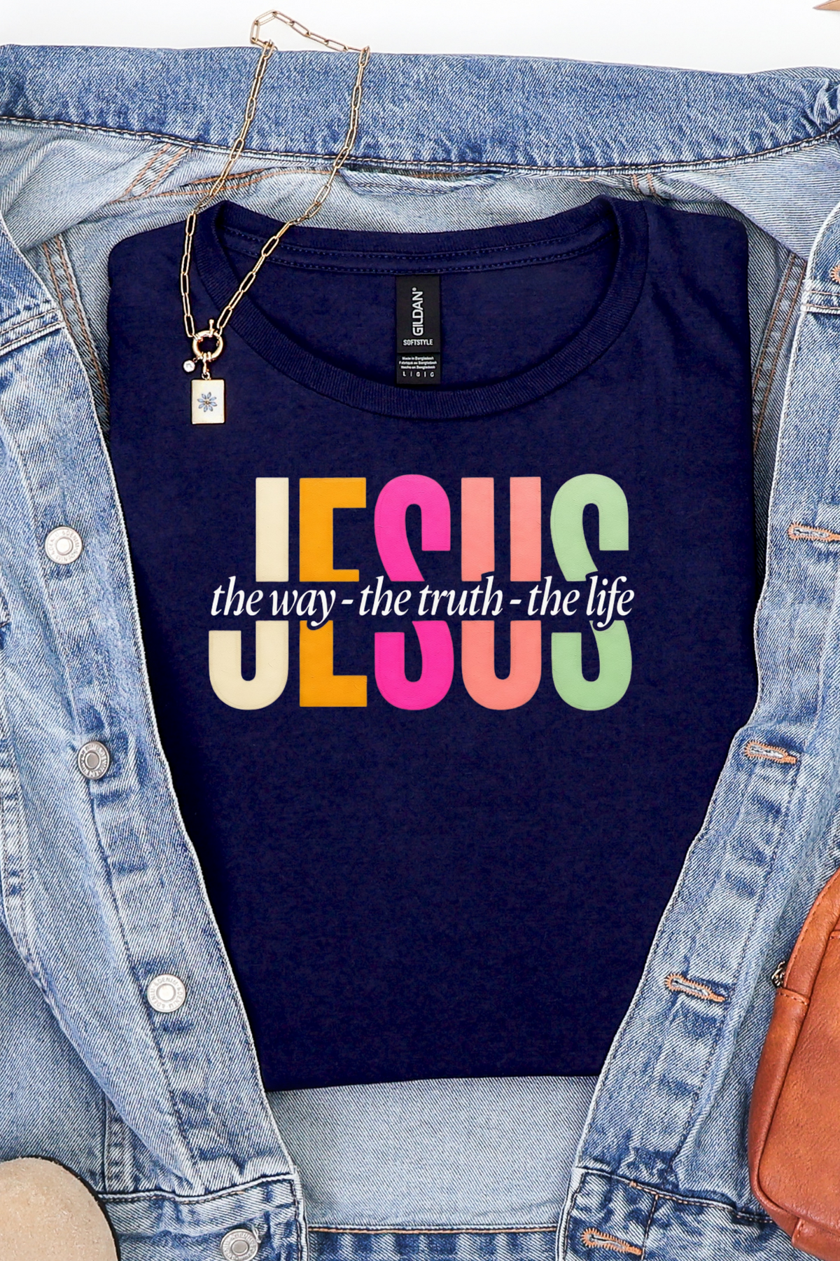 Way, Truth & Light in Navy Graphic Tee and Sweatshirt