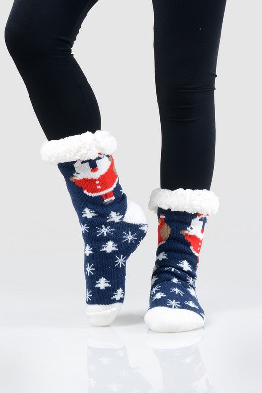 Santa/Christmas Printed Fuzzy Socks - CSOC112