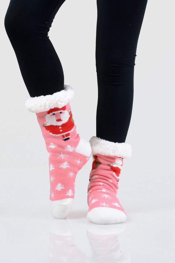 Santa/Christmas Printed Fuzzy Socks - CSOC112