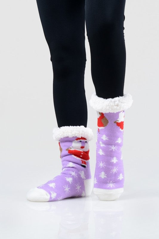 Santa/Christmas Printed Fuzzy Socks - CSOC112