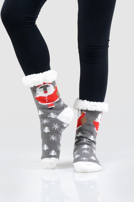 Santa/Christmas Printed Fuzzy Socks - CSOC112