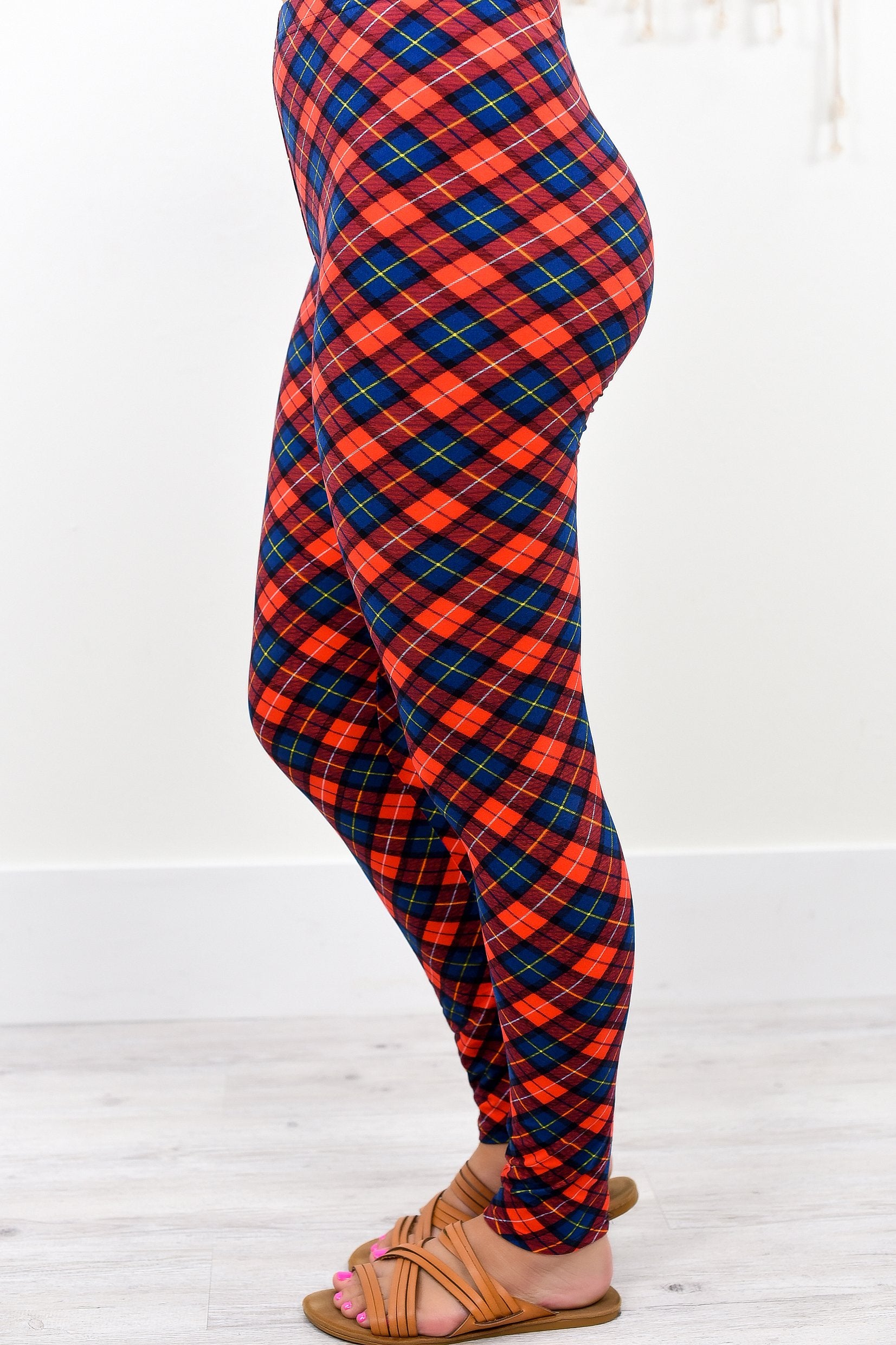 Red/Navy Plaid Printed Leggings (Sizes 4-12) - LEG1957RD