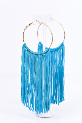 Long Turquoise Tassel Gold Hoop Earrings - EAR2311TU