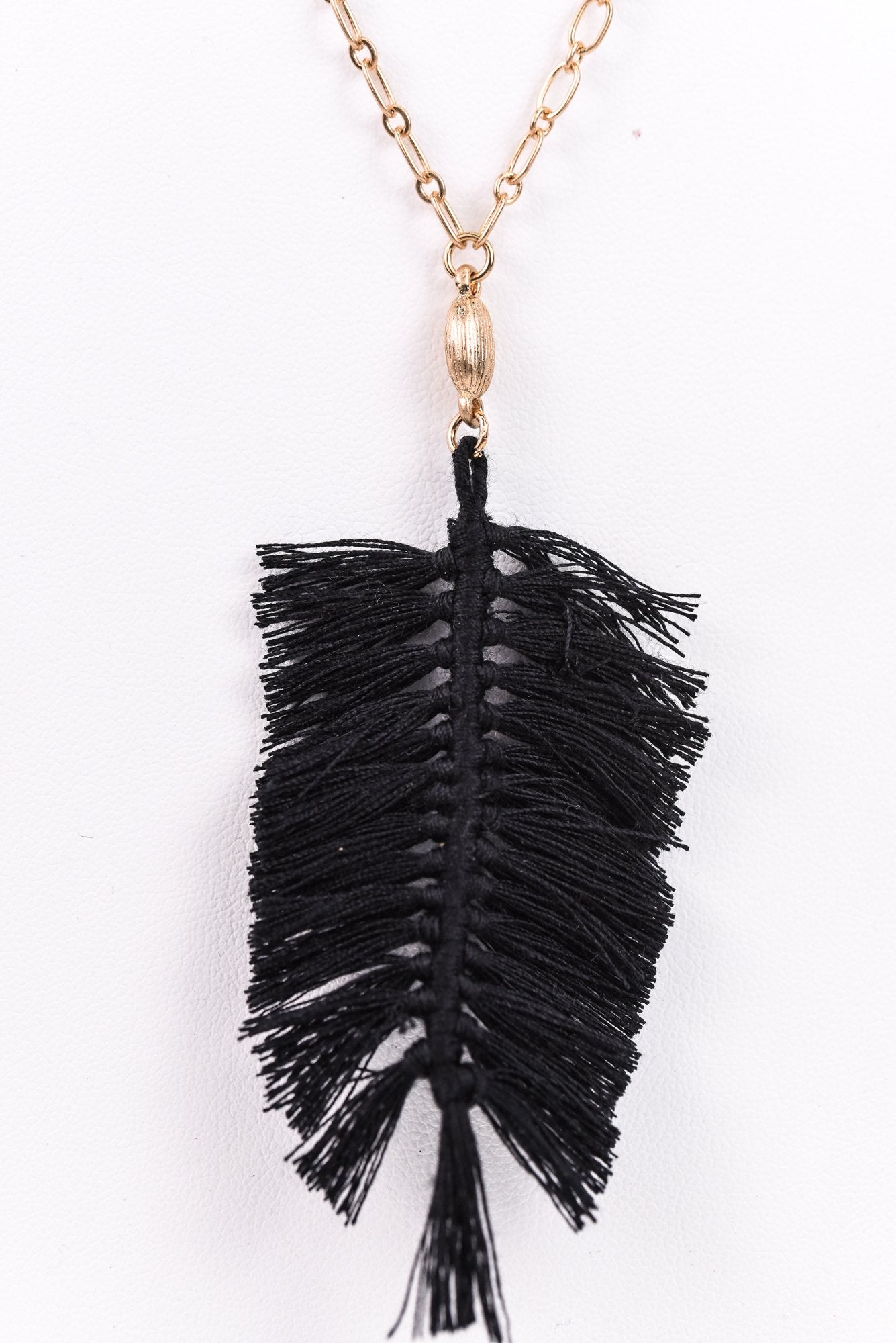 Black Feather Fringe/Gold Chain Necklace - NEK3066BK