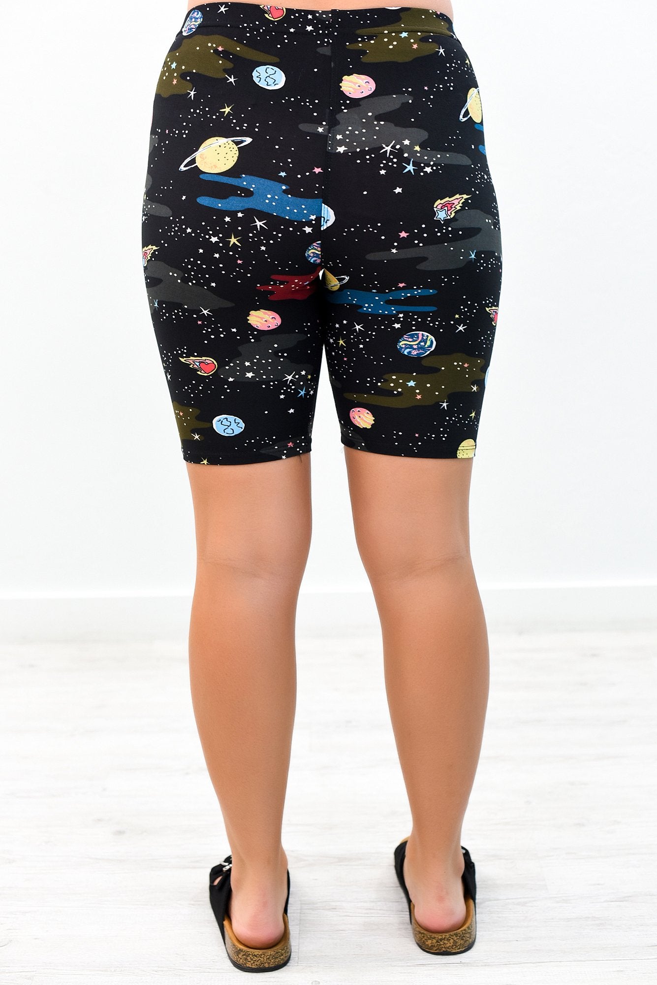 Black/Multi Color Planet/Camouflage Biker Shorts - I1202BK