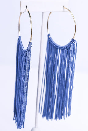 Long Light Blue Tassel Gold Hoop Earrings - EAR3006LBL