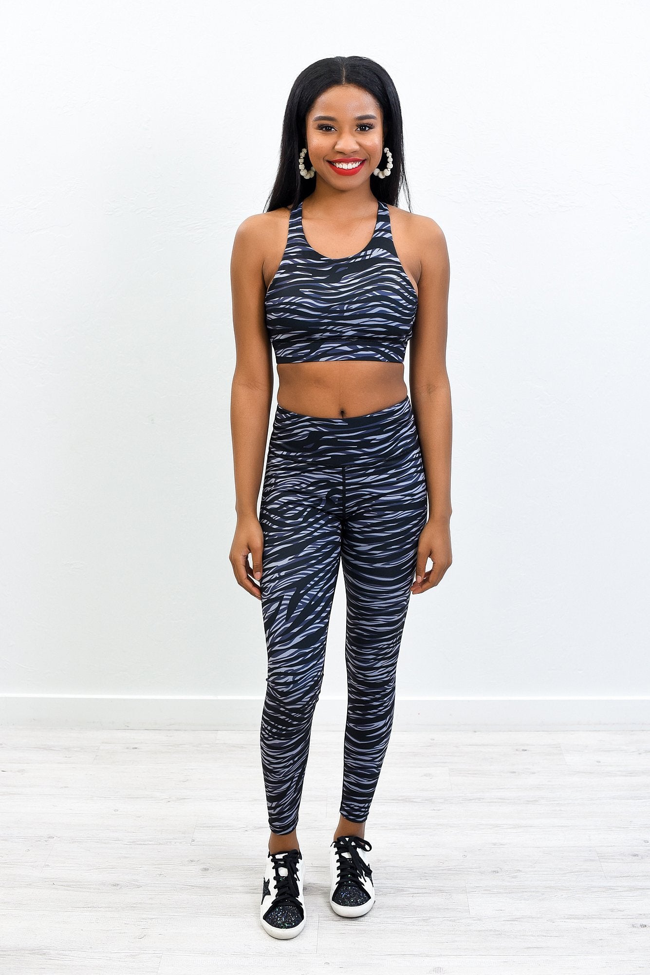 Black/Gray Zebra Printed Racerback Bralette - BRA1070BK