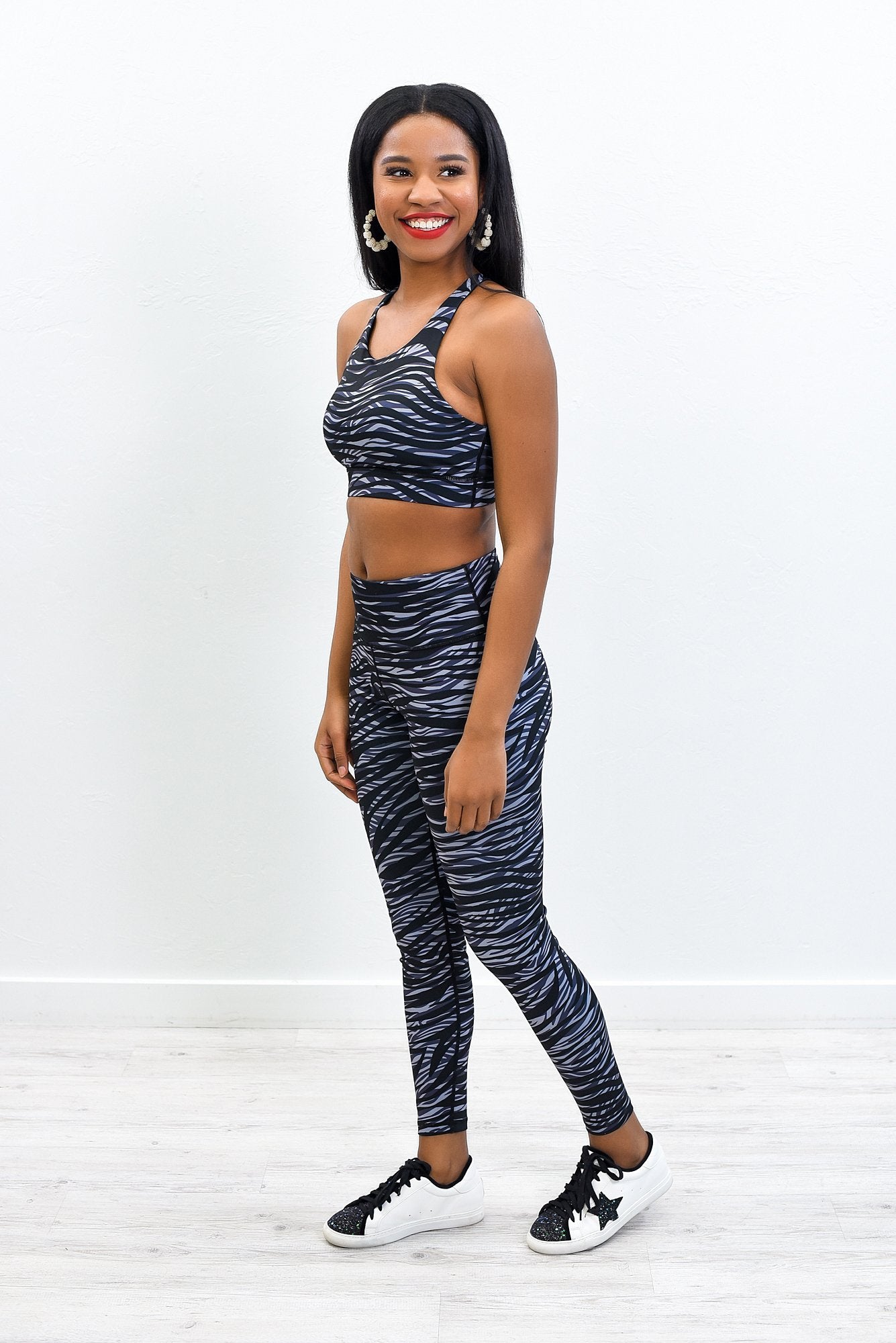 Black/Gray Zebra Printed Racerback Bralette - BRA1070BK