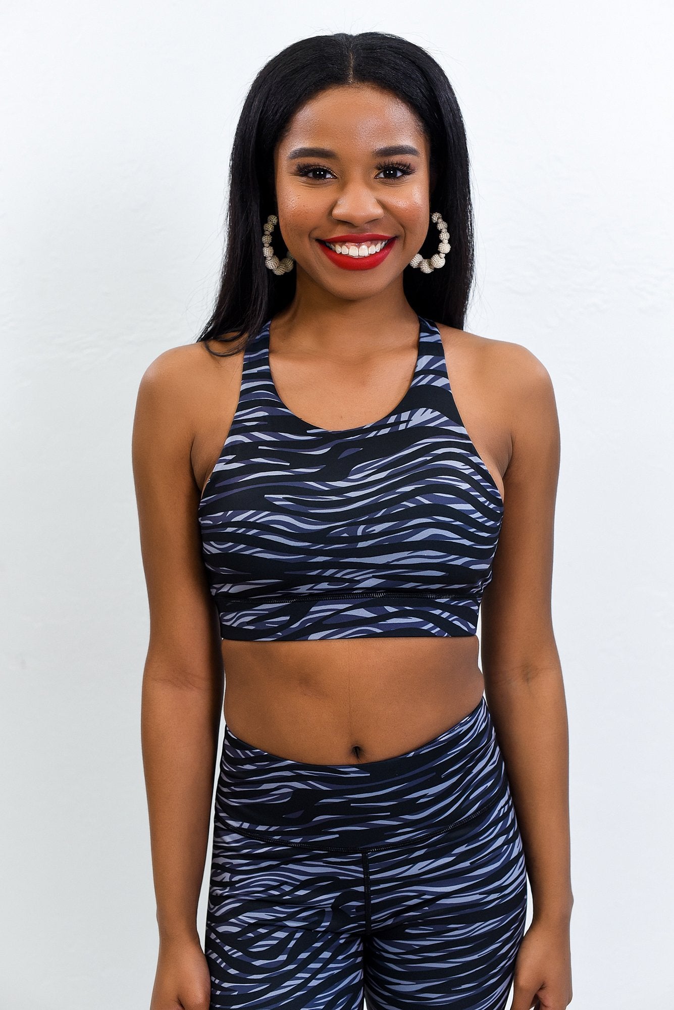 Black/Gray Zebra Printed Racerback Bralette - BRA1070BK