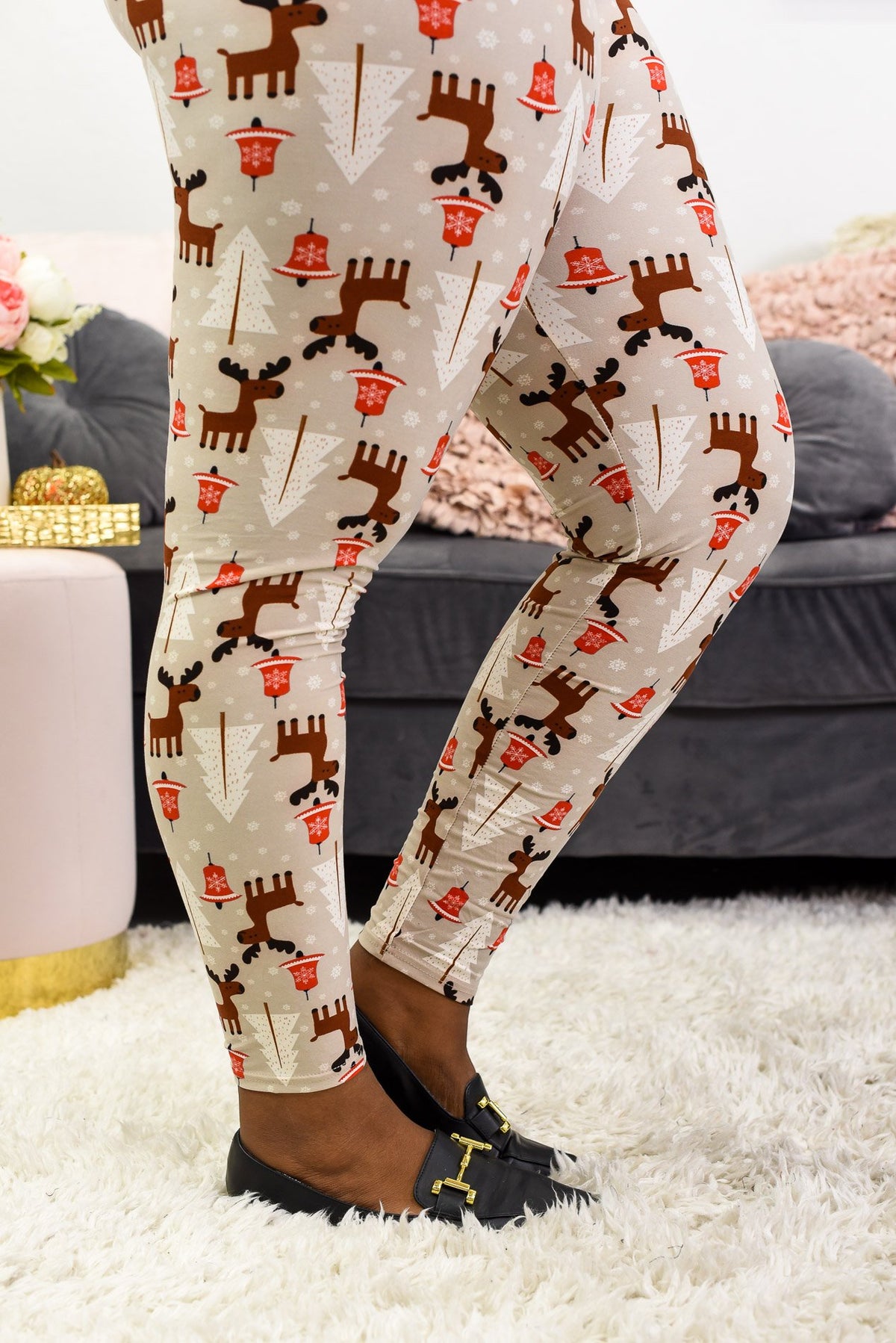 Taupe Reindeer Printed Leggings (Sizes 20-26) - LEG2743TA