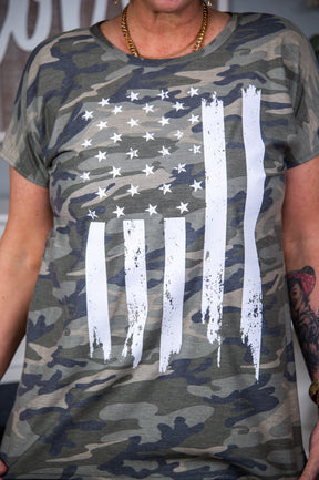 One Nation Olive/Multi Color Camouflage/American Flag Top - T6608OL