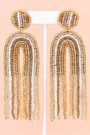 Gold/Silver/Ivory/Seed Bead/Arch/Tassel Earrings - EAR3578GO