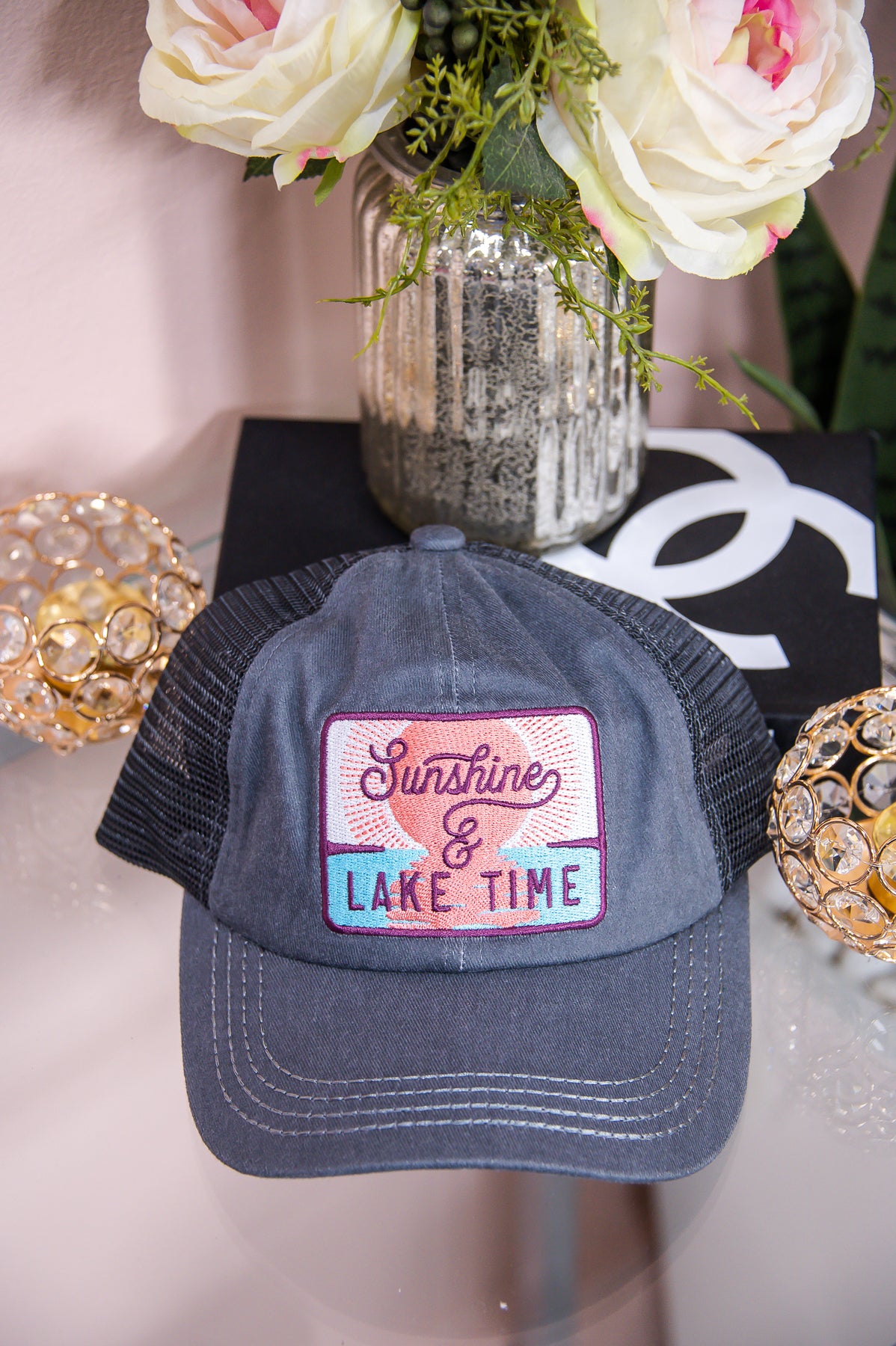 Sunshine And Lake Time Gray Crisscross Hat - HAT1452GR