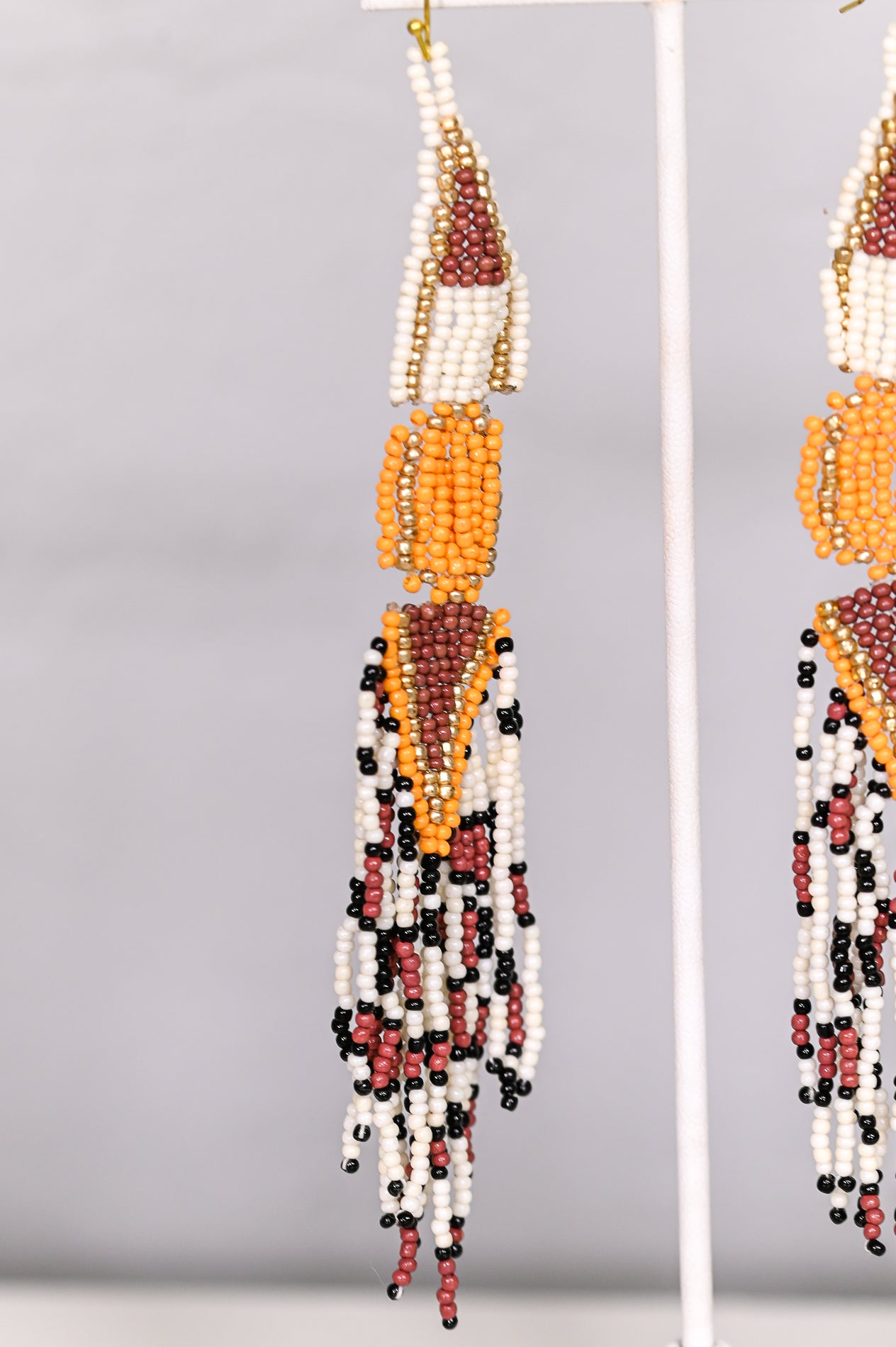 Multi Color Triangle Seed Bead/Tassel Drop Earrings - EAR3937MU