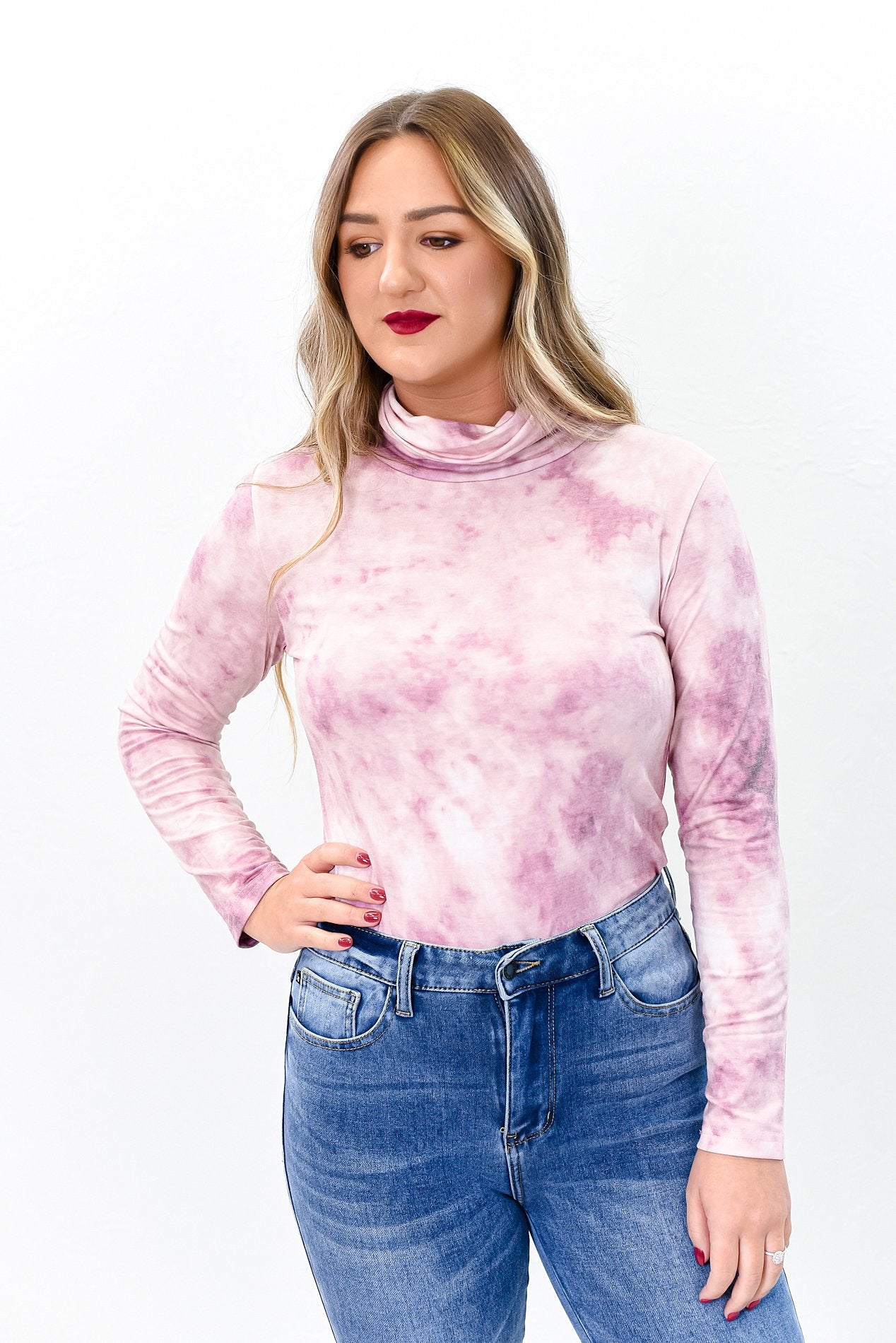 Dusty Pink Tie Dye Cowl Neck Bodysuit - BDS1022DPK
