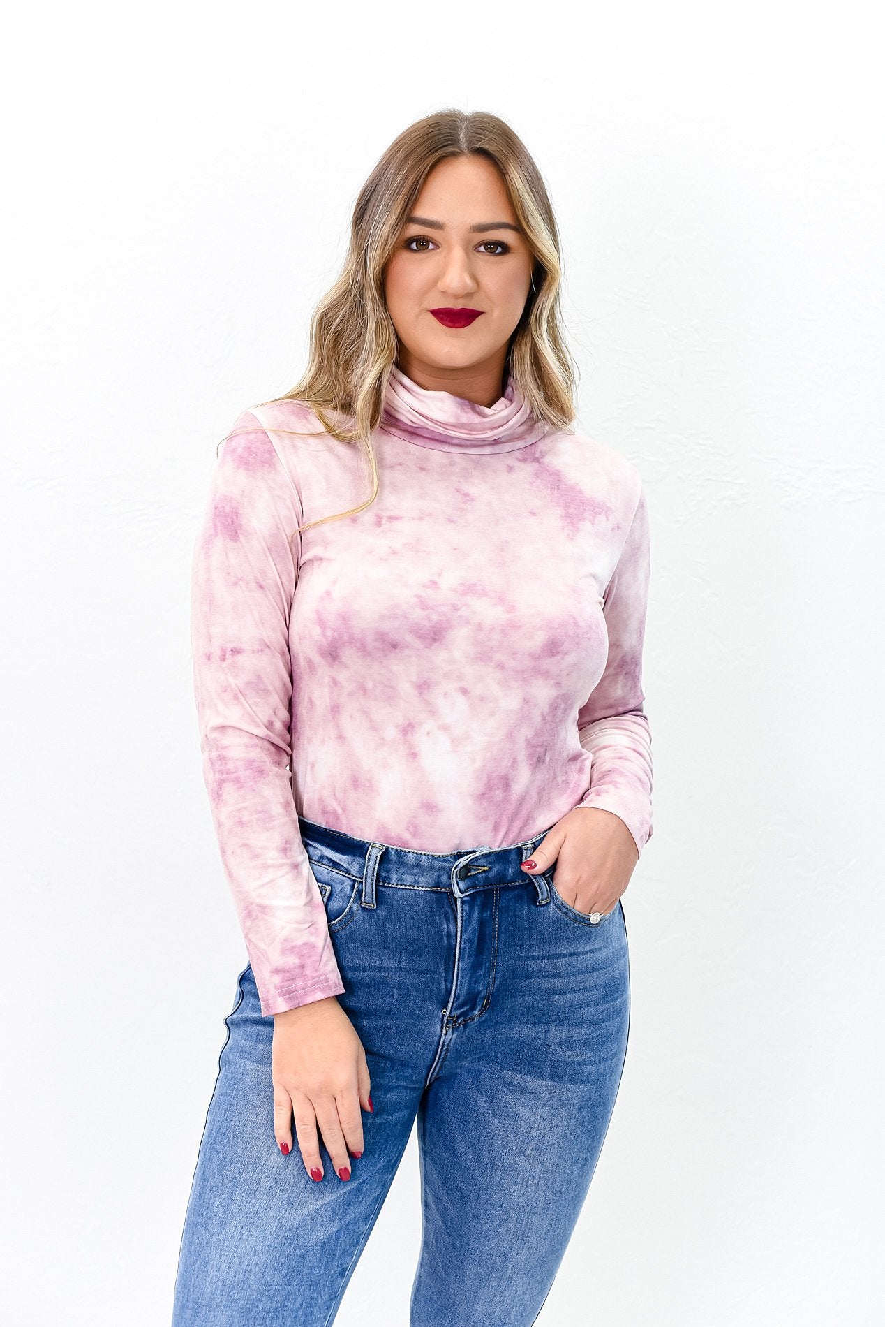 Dusty Pink Tie Dye Cowl Neck Bodysuit - BDS1022DPK