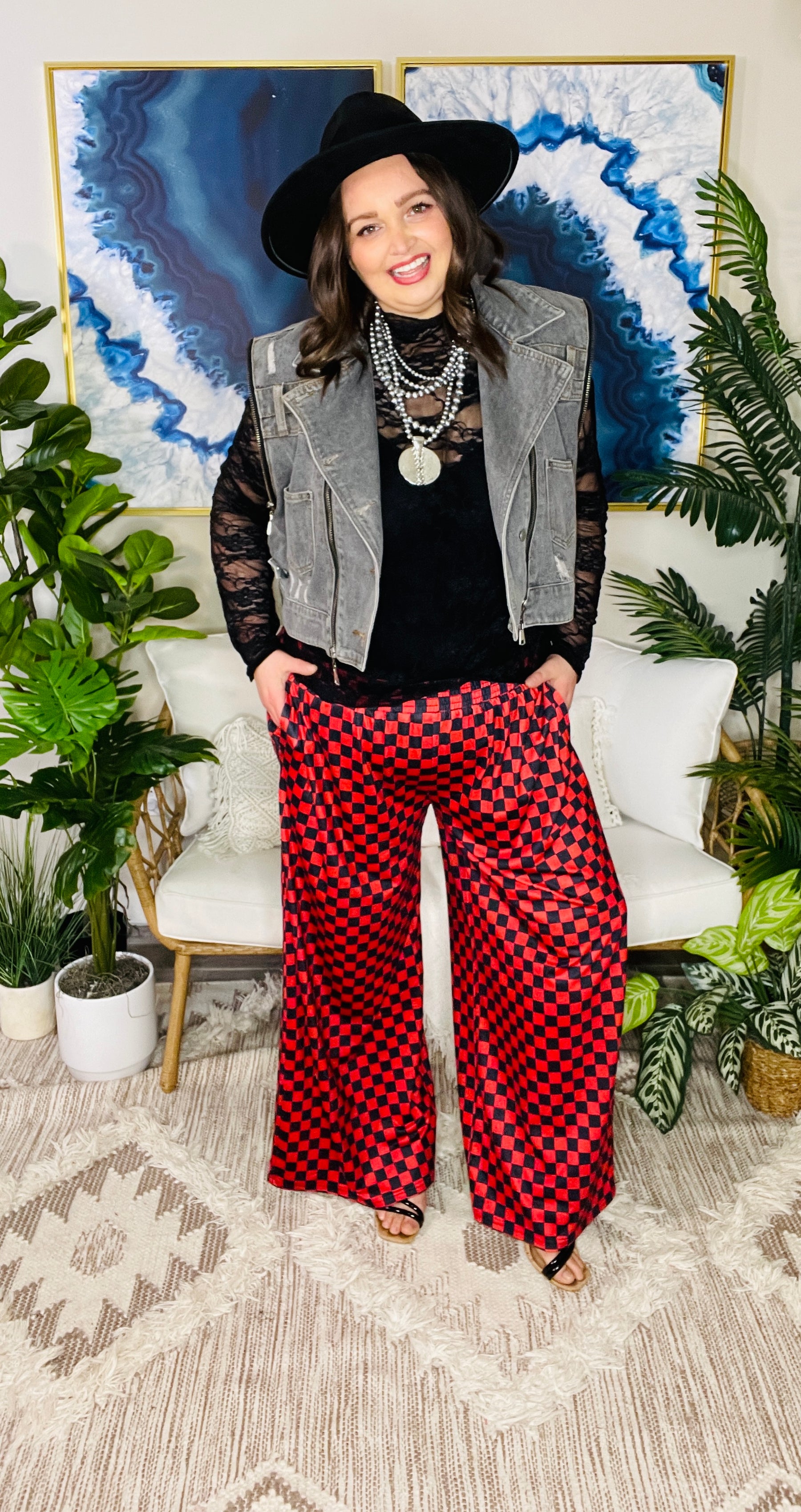 Ready Set Slay Checkered Pants - LW002RD
