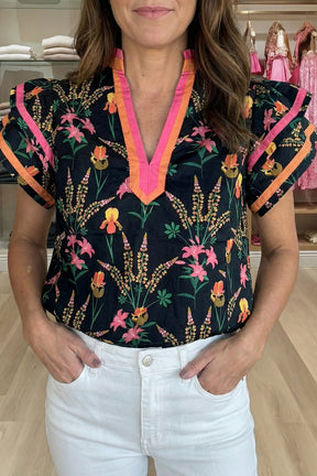 Vibrant Vibes Floral Print Ruffled Sleeve Top