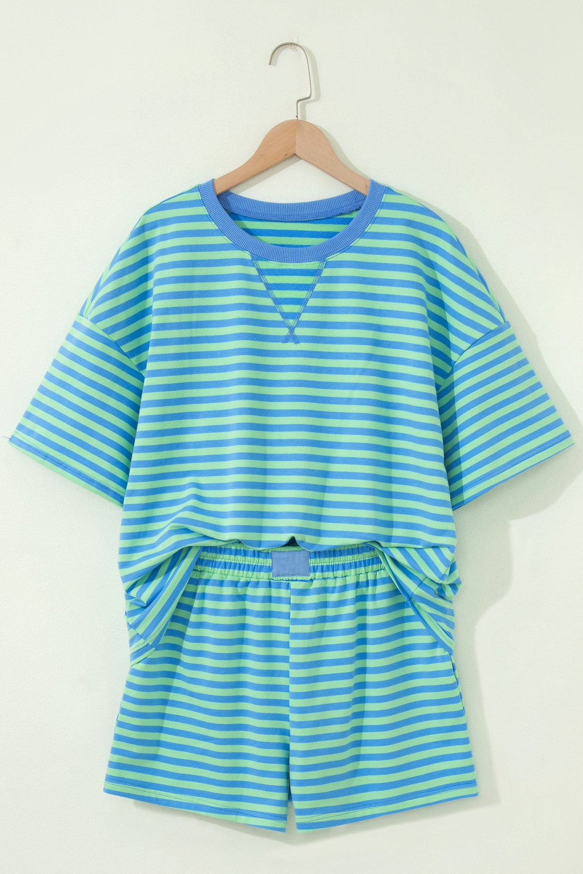 Coastal Ease Green Stripe Top And Short Set