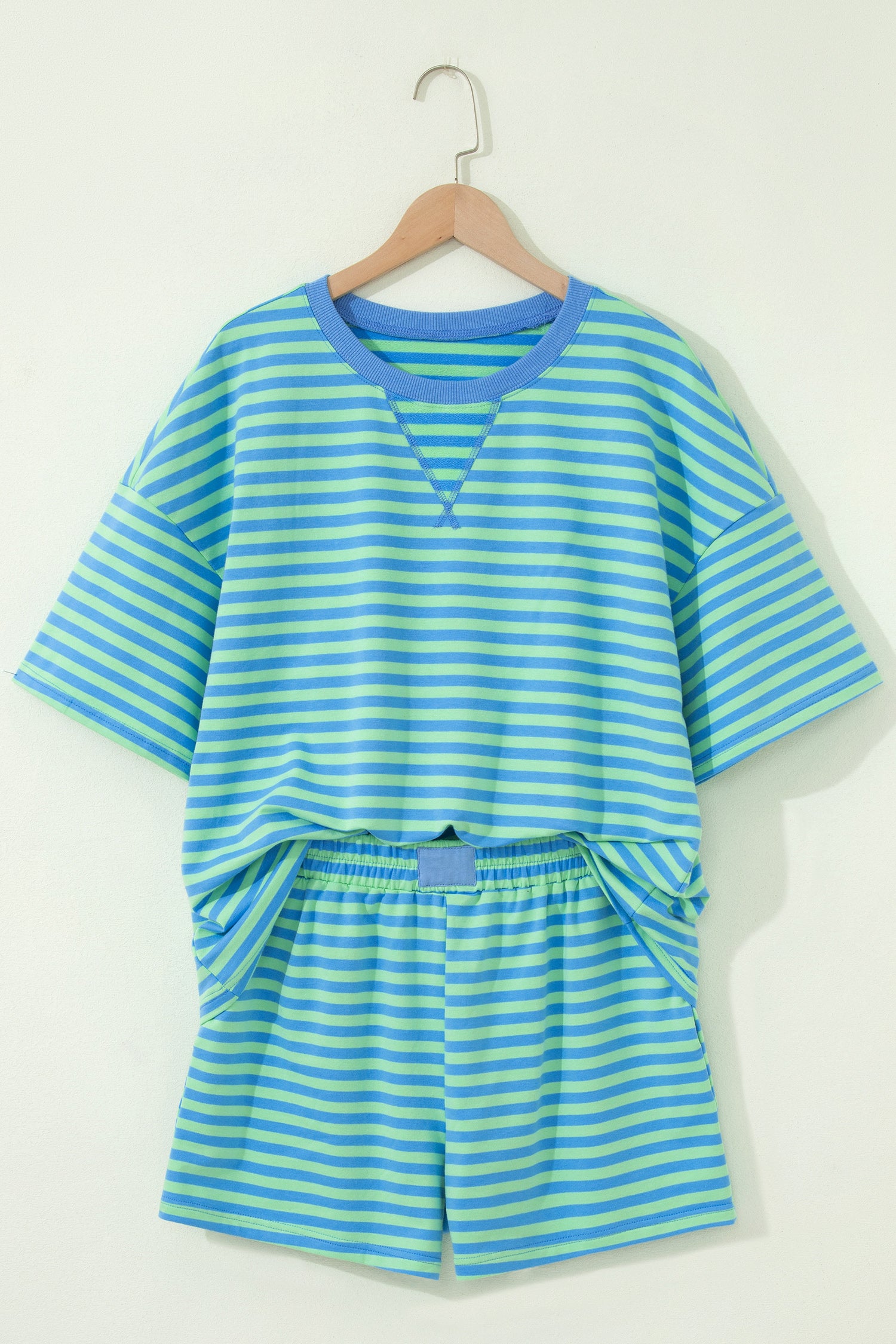 Coastal Ease Green Stripe Top And Short Set
