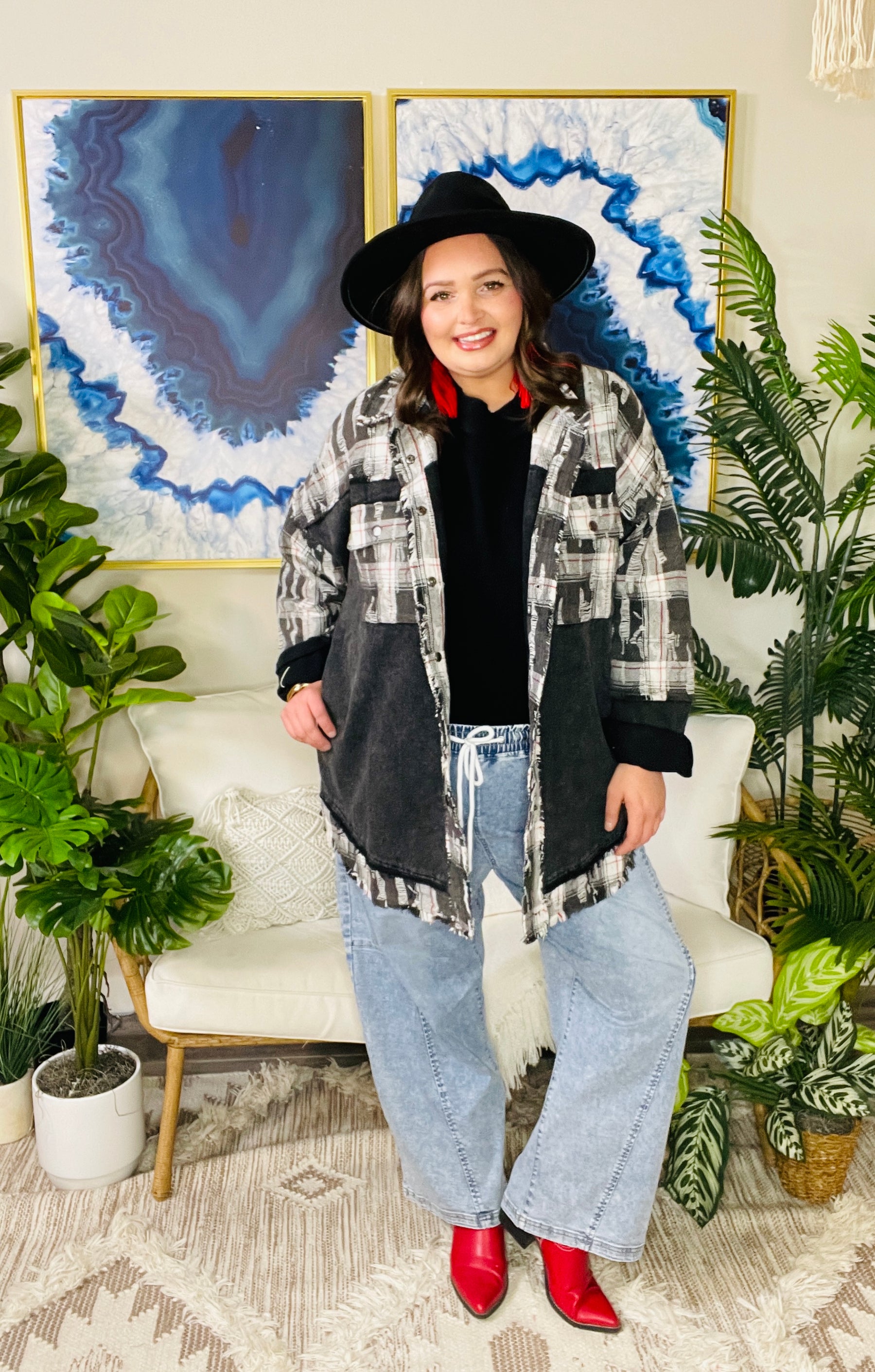 Plaid To The Bone Black Shacket - S996BK