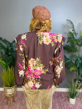Autumn Floral Brown Mix Top - S018BR