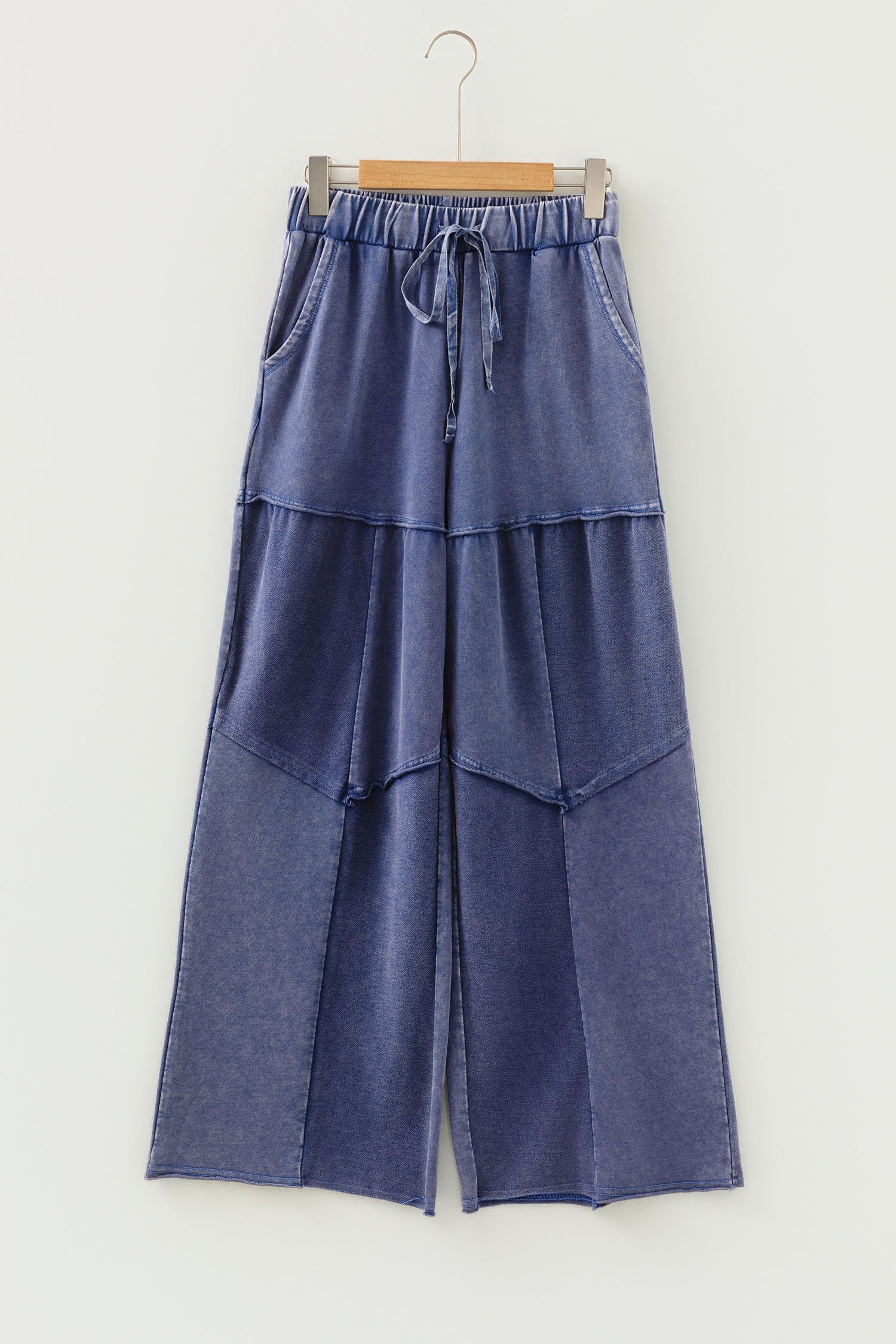 Everyday Comfort Wear Blue Mineral Wash Tiered Wide Leg Pants