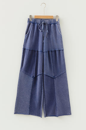 Everyday Comfort Wear Blue Mineral Wash Tiered Wide Leg Pants