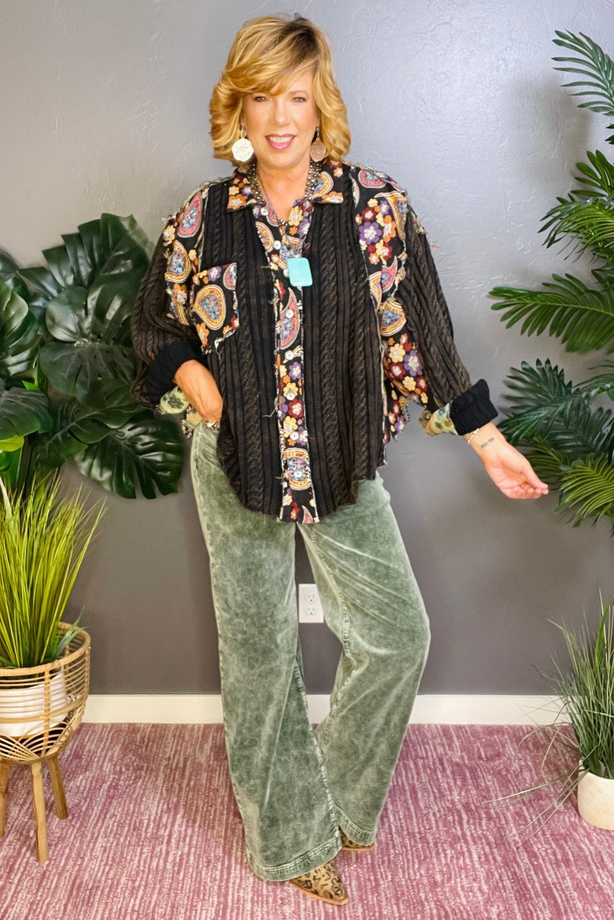 Pretty In Paisley Black Sweater Top - S011BK