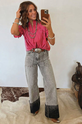 Stripe Dream Ruffled Short Puff Sleeve Top (2 Colors)