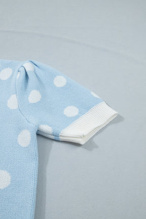 Haute Spot Blue Polka Dot Sweater Top