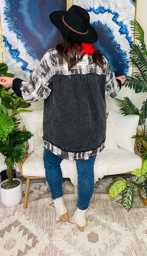 Plaid To The Bone Black Shacket - S996BK