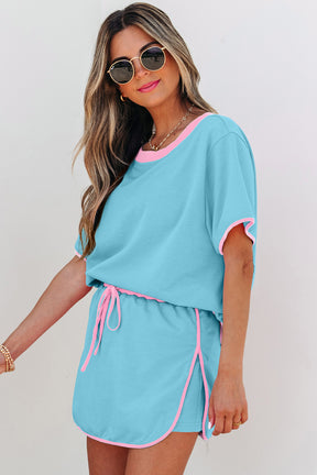 Taking It Easy Turquoise Colorblock Top and Skort 2Pc Set