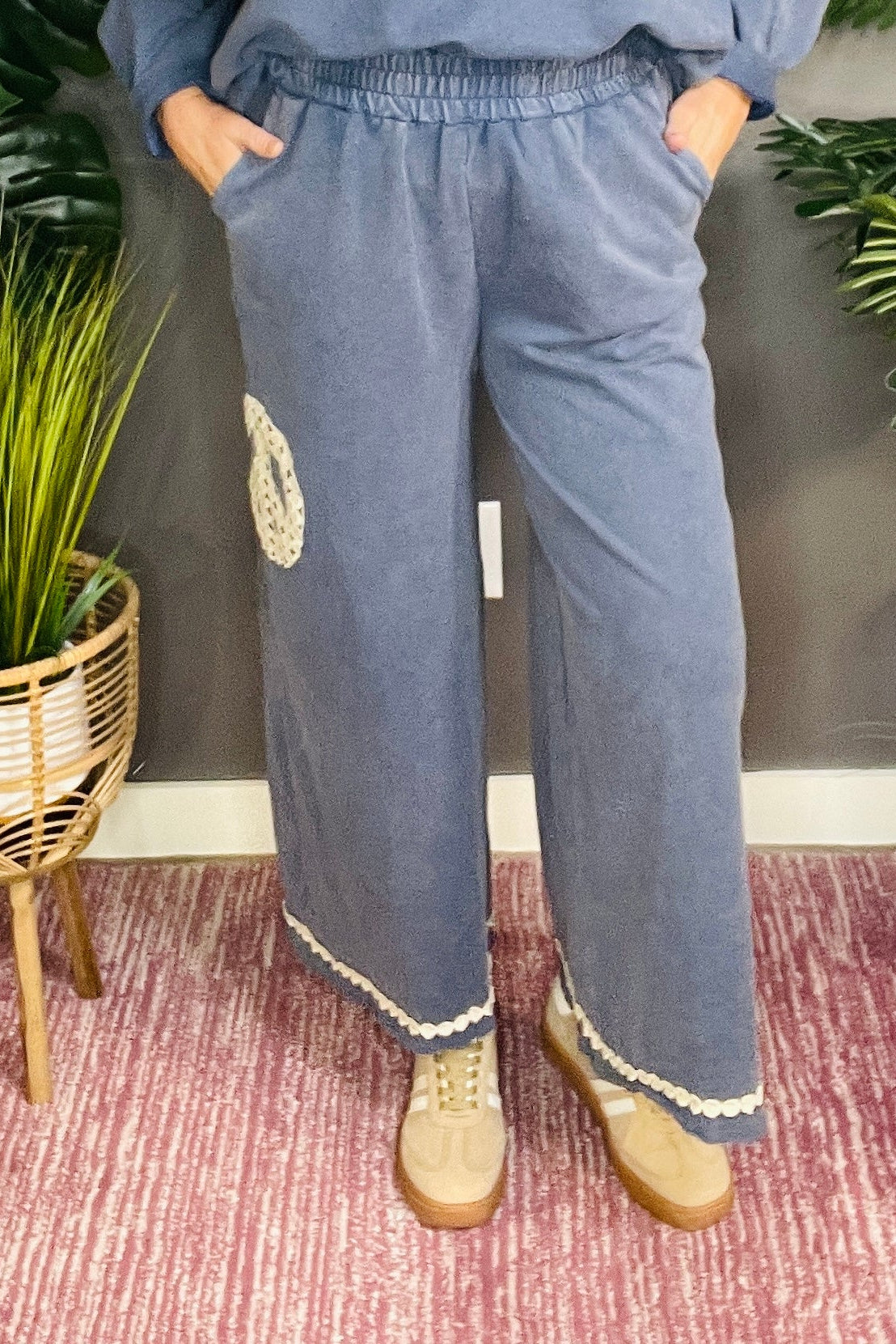 Peace All Around Denim Blue Pants - P039DB