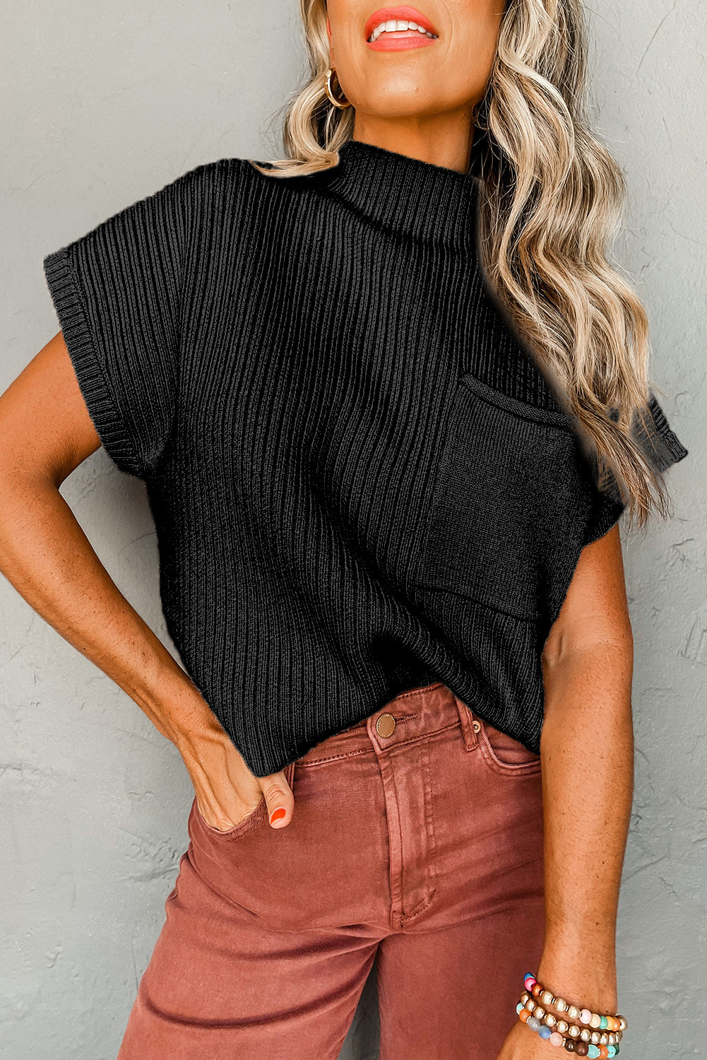 Casually Chic Black Ribbed Knit Sweater