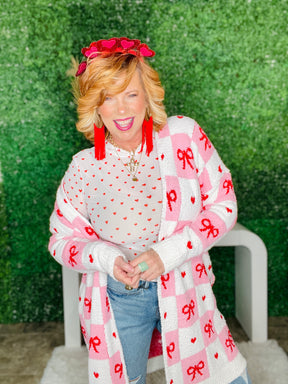 Checker Bow Valentine's Cloud Cardigan - OT115PK
