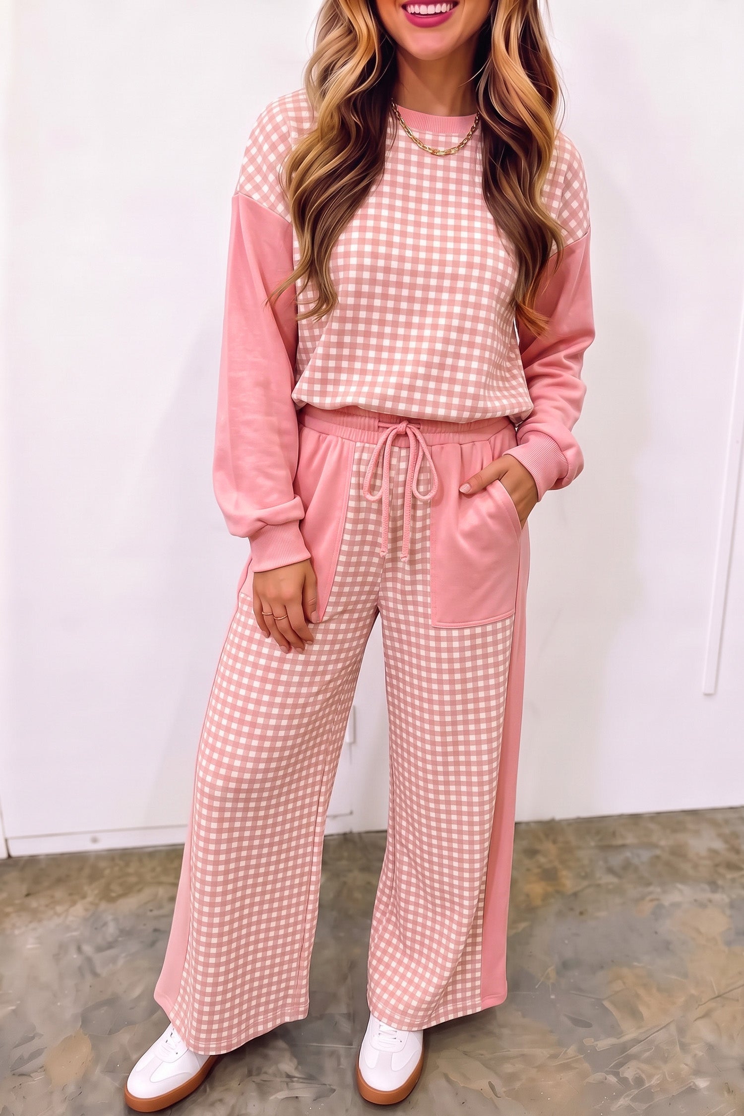 Gingham Style Top And Pant Set (5 Colors)
