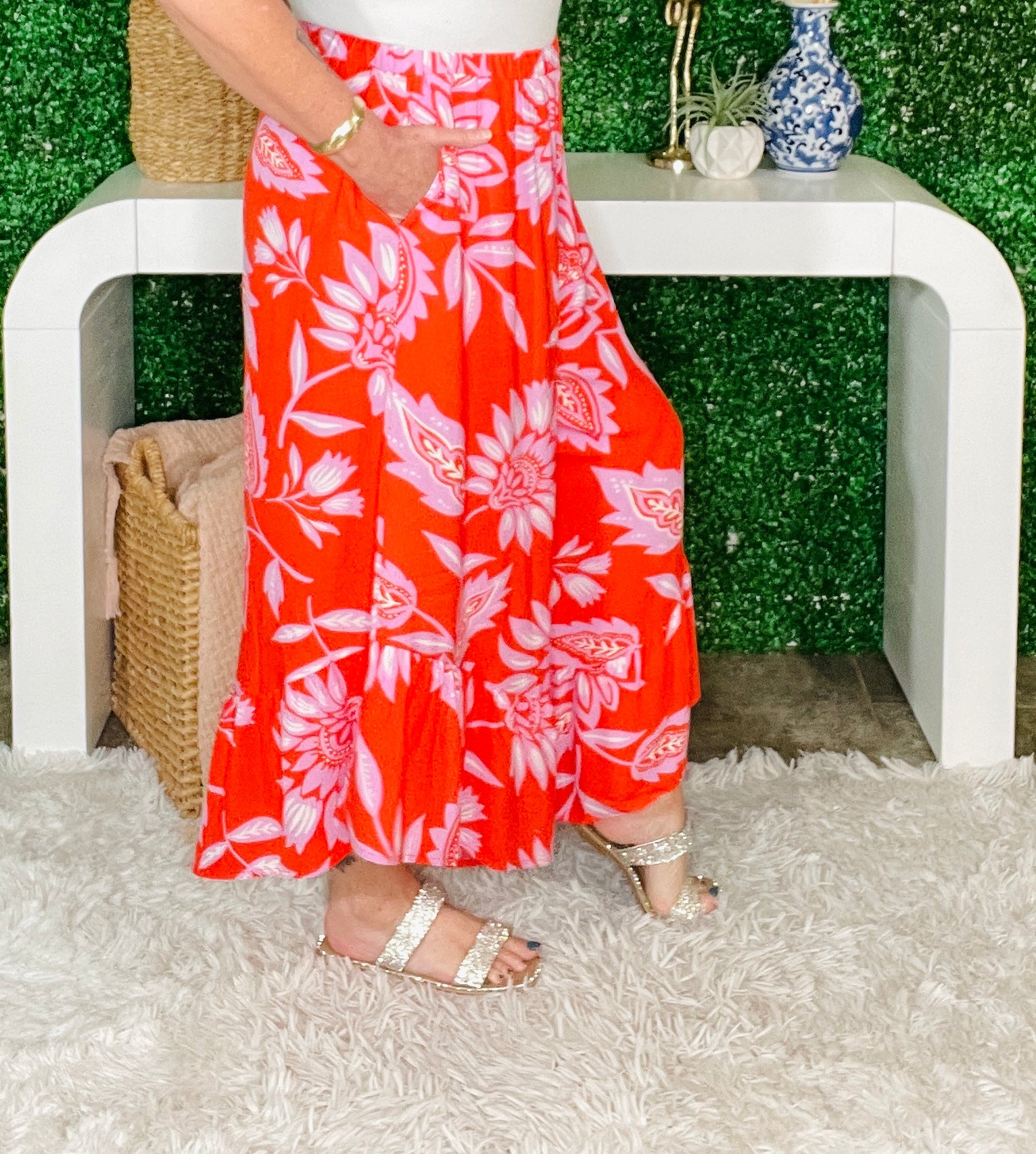 Floral Getaway Coral Floral Pants - P085CO