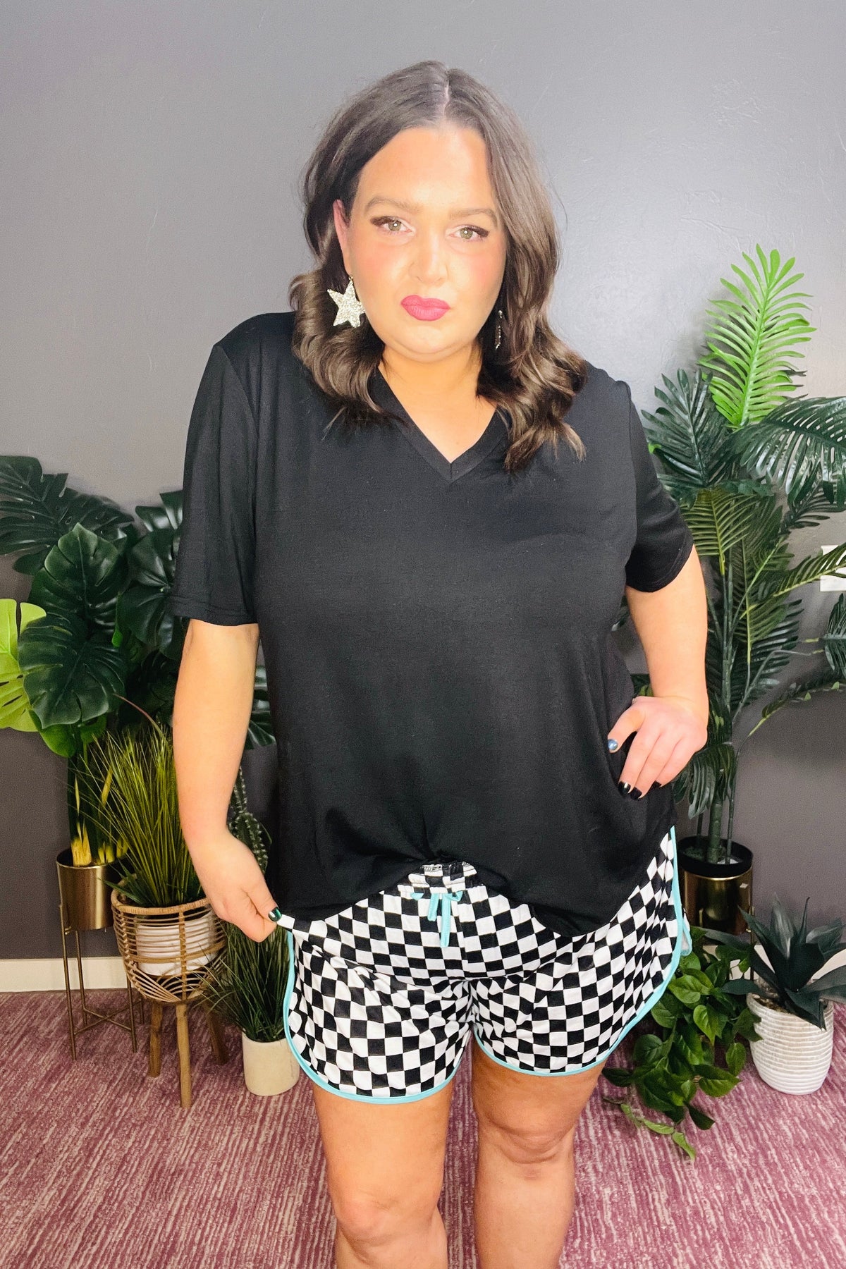 Checkered Charm Top And Short Set - SET030BW