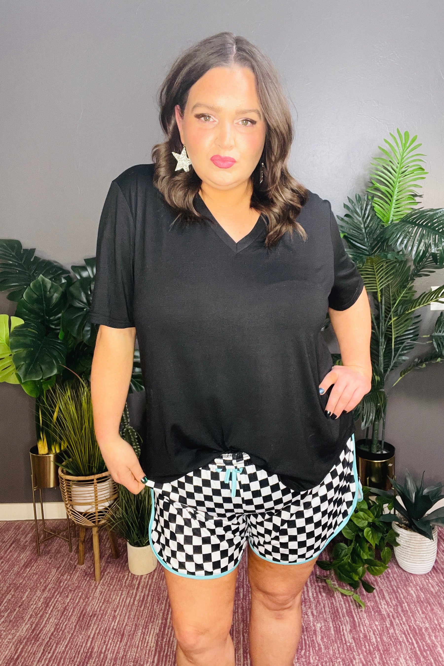 Checkered Charm Top And Short Set - SET030BW