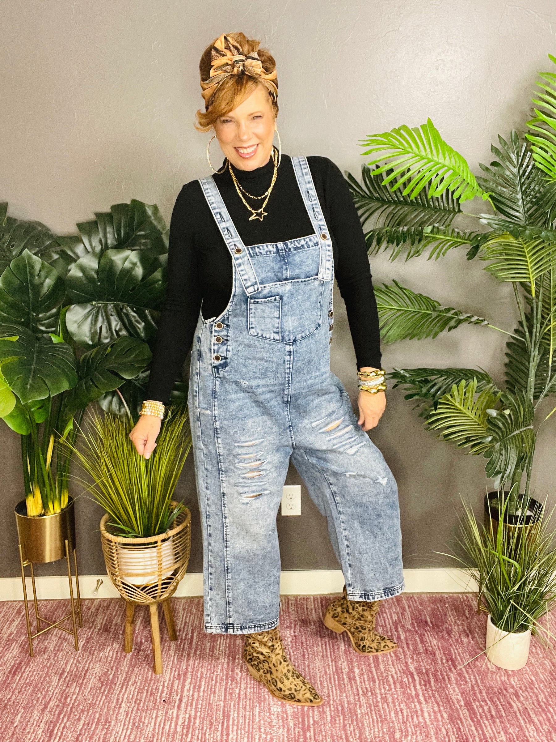 Denim Made Easy Distressed Overalls