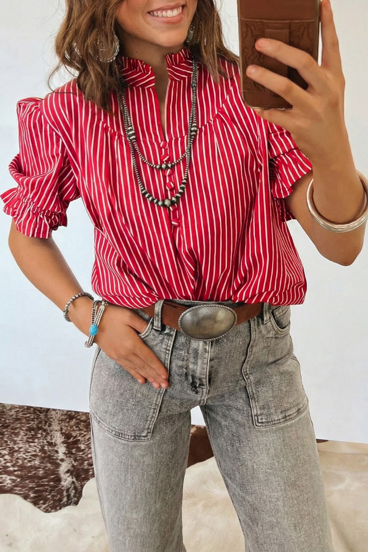 Stripe Dream Ruffled Short Puff Sleeve Top (2 Colors)