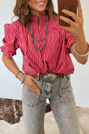 Stripe Dream Ruffled Short Puff Sleeve Top (2 Colors)