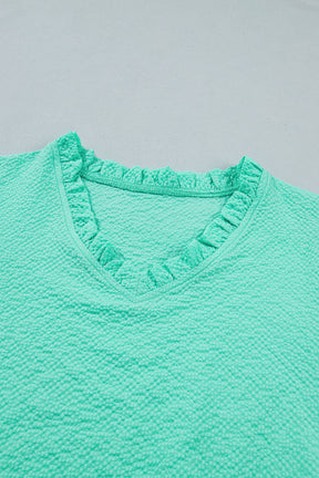Mint All Day Embroidered Puff Sleeve Textured Top