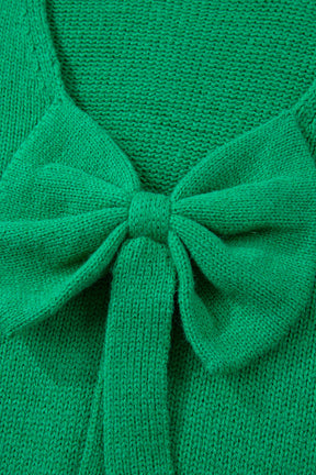 Bow Bella - Bright Green Bow Backless Bubble Sleeve Sweater