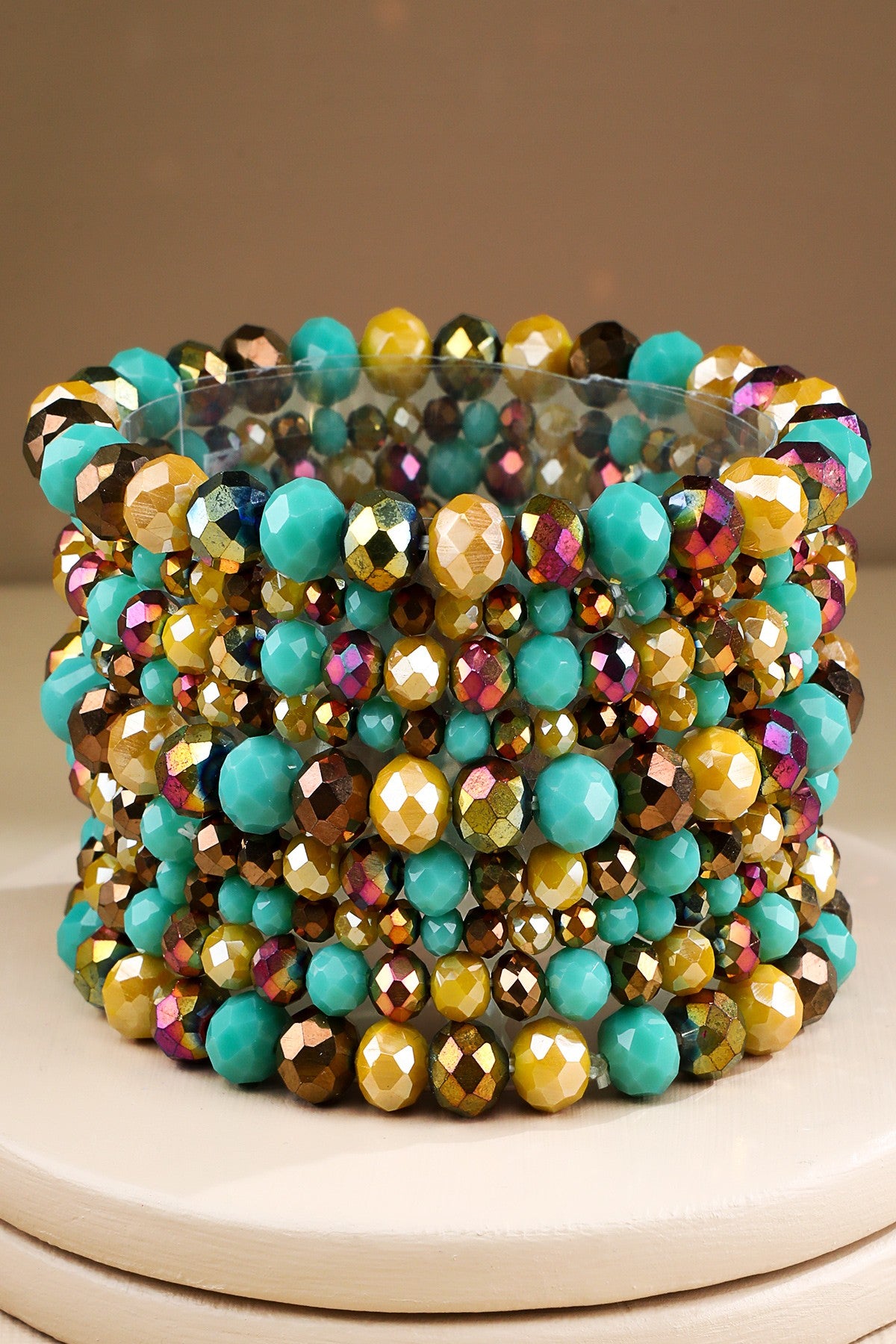 Turquoise Glass Bead 9 Strand Bracelet - B050TU